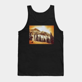 Sepia toned photo of snow capped mountains in Switzerland Tank Top